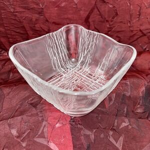 Vintage Japanese Aderia Waterfall Pressed Glass Square Bowl Ishizuka Glass Japan
